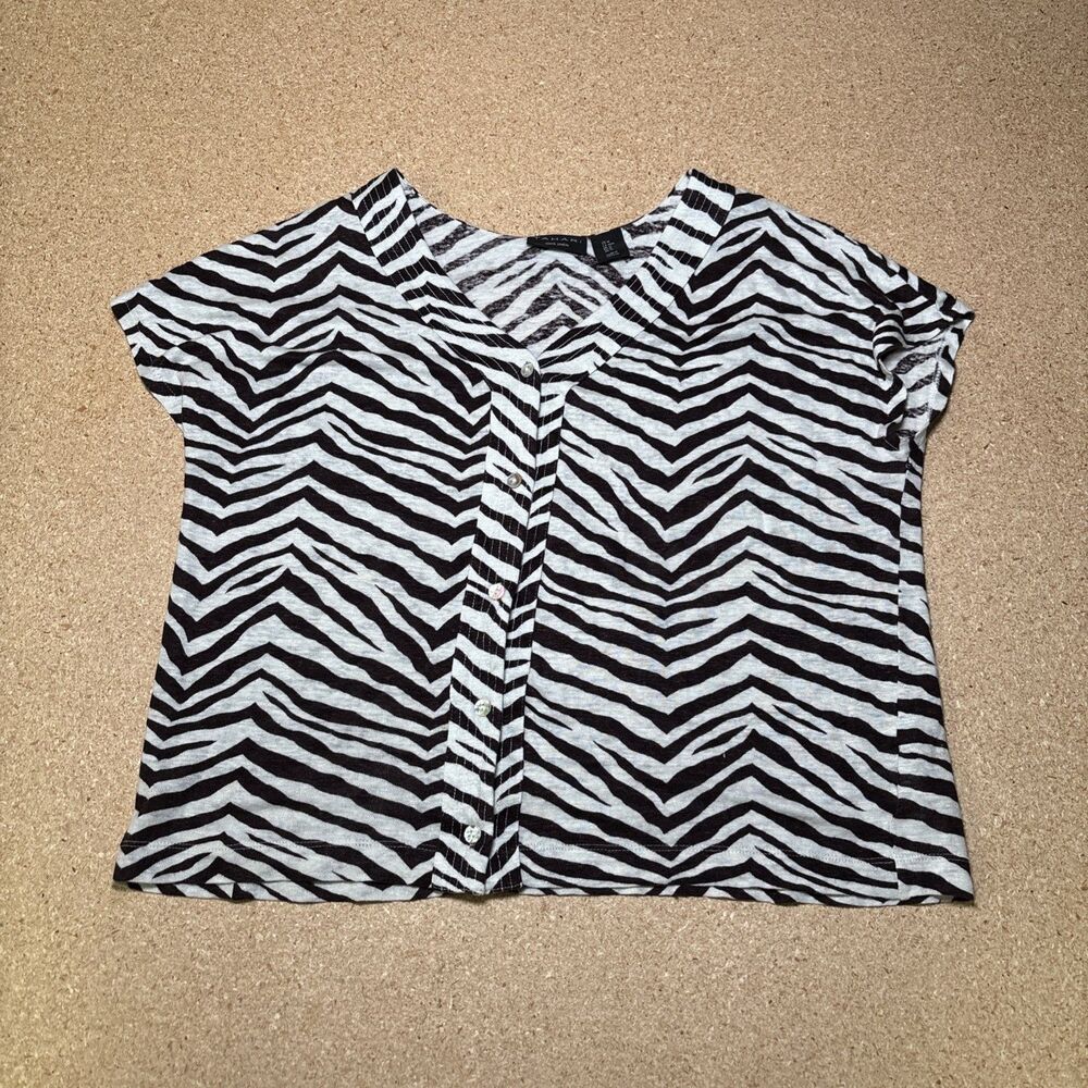 Tahari Size M Button Front Top 100% Linen Brown Z… - image 1